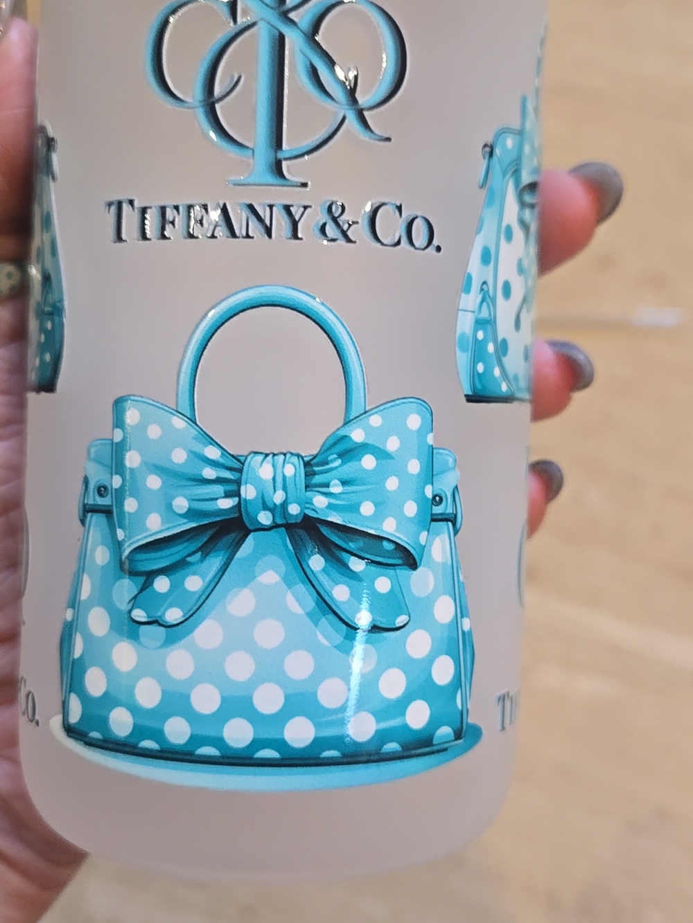 Designer Inspired Frosted Glass Tumbler with Straw - Picture 5 of 9